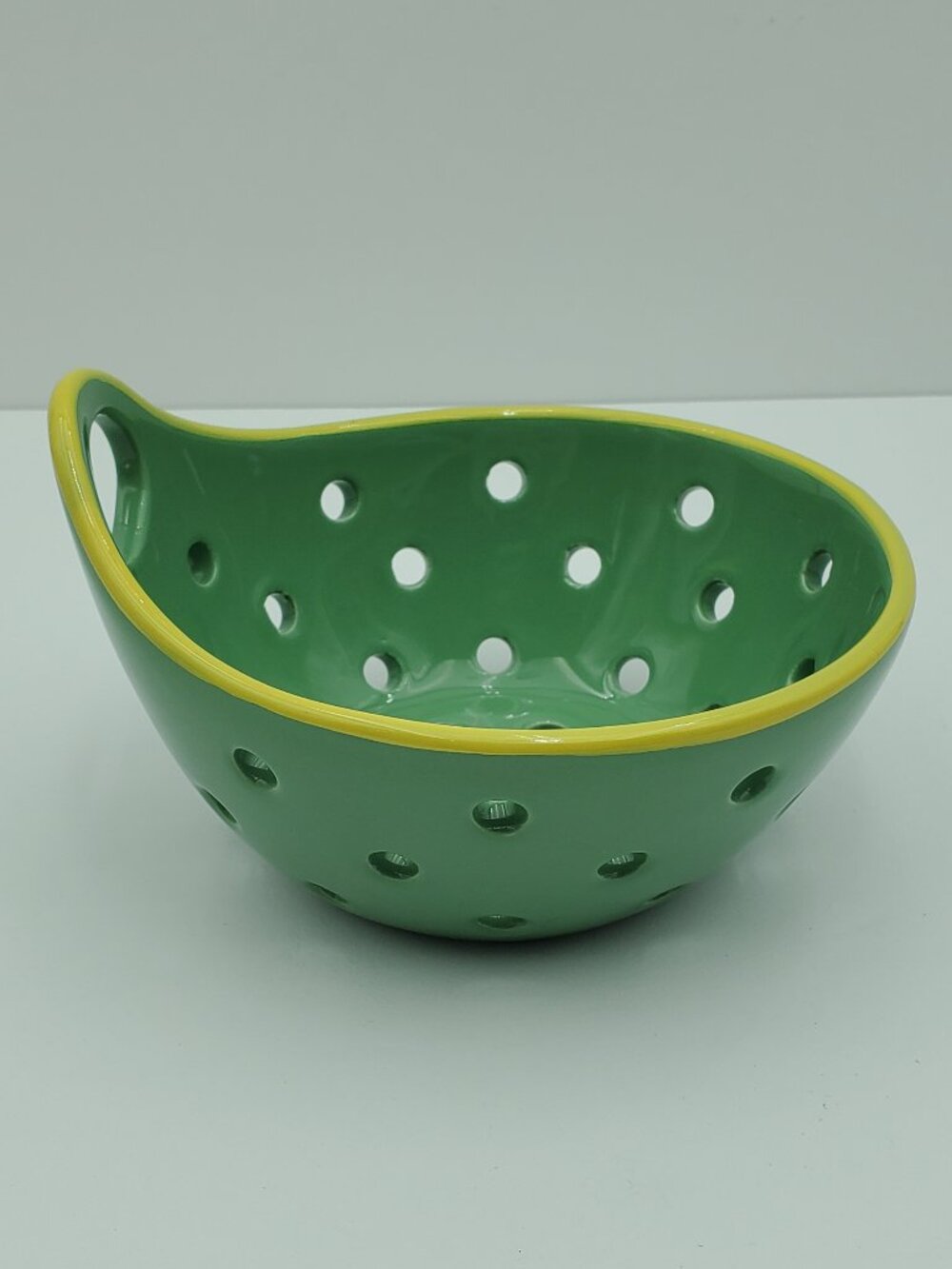 Kirkland's Home Small Green Ceramic Berry Colander Fruit Bowl Berry Bowl